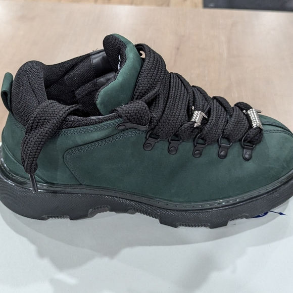 Mens BURBERRY "Trek" Barbed Wire Leather Hiking Boots Vine Green - Picture 6 of 8